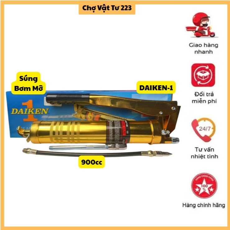 🎁 Súng bơm mỡ 2 ty_900cc - Thương hiệu Daiken_Dùng cho mỡ xô, mỡ phuy
