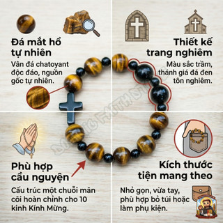 Vòng Tay Mân Côi Đá Mắt Hổ Vàng Cao Cấp - Hiệu Ứng Ánh Kim - Quà Tặng Công Giáo Bản Lĩnh & Bình An