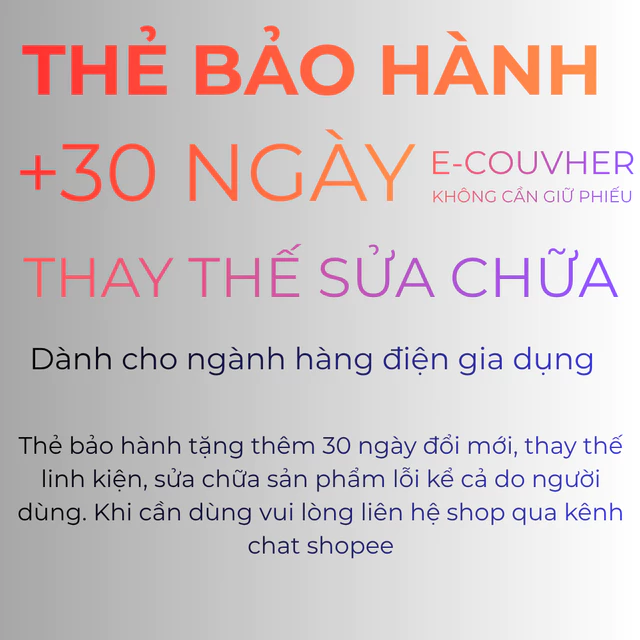 [E-COUCHER KHÔNG CẦN GIỮ PHIẾU BH] Gói bảo hành điện tử 30N dành cho Thiết bị gia dụng Quạt Năng lượng mặt trời