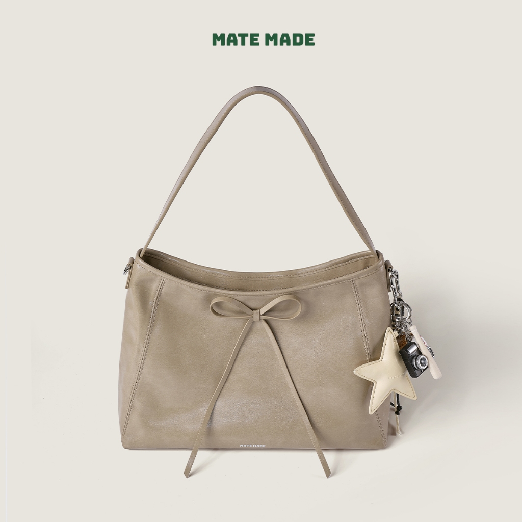 Túi Tote Đeo Vai MATE MADE Ribbon Tote Màu Nâu Đi Học Đi Làm