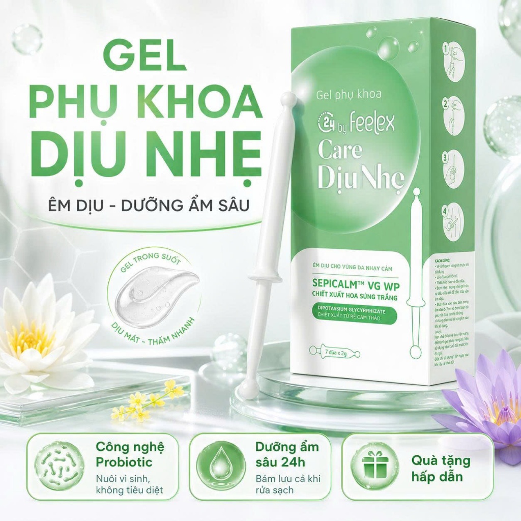 Gel phụ khoa C24 by Feelex Care Dịu Nhẹ, dưỡng ẩm sâu - Hộp 07 đũa