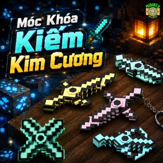 Đồ Chơi Con Quay Spinner Pixel Kiếm Kim Cương Phát Sáng - Móc Khóa 2in1 Chuyển Đổi Xoay 360 Thú Vị Cho Bé