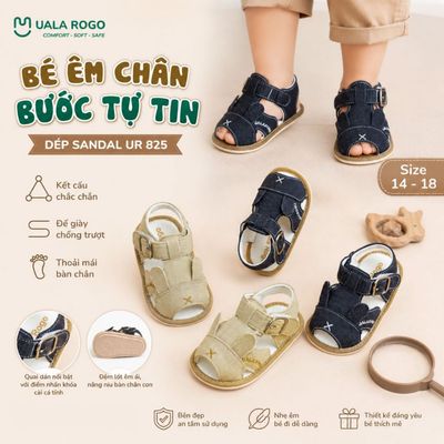 Dép tập đi cho bé Ualarogo sandal đế cao su chống trượt an toàn xăng đan quai dán điều chỉnh UR 825