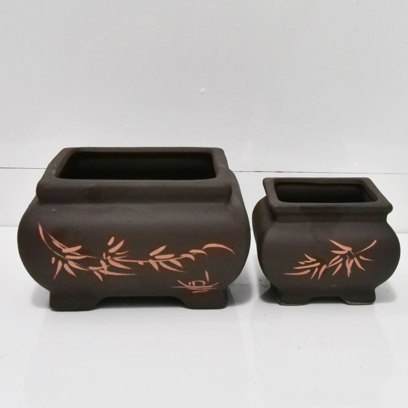 Chậu bonsai Vuông Đất Đen họa tiếc lá tre
