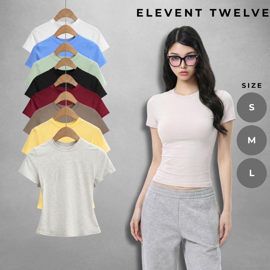 Áo Phông Nữ Baby Tee Form Ôm Co Giãn Local Brand Elevent Twelve, Áo Thun Nữ Ôm Thắt Eo Tôn Dáng