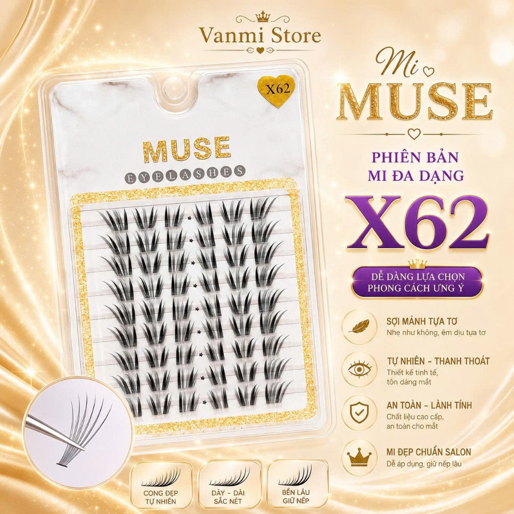 Mi Cụm X62, Mi Giả Muse, Lông Mi Giả Tự Nhiên - Vanmi Store