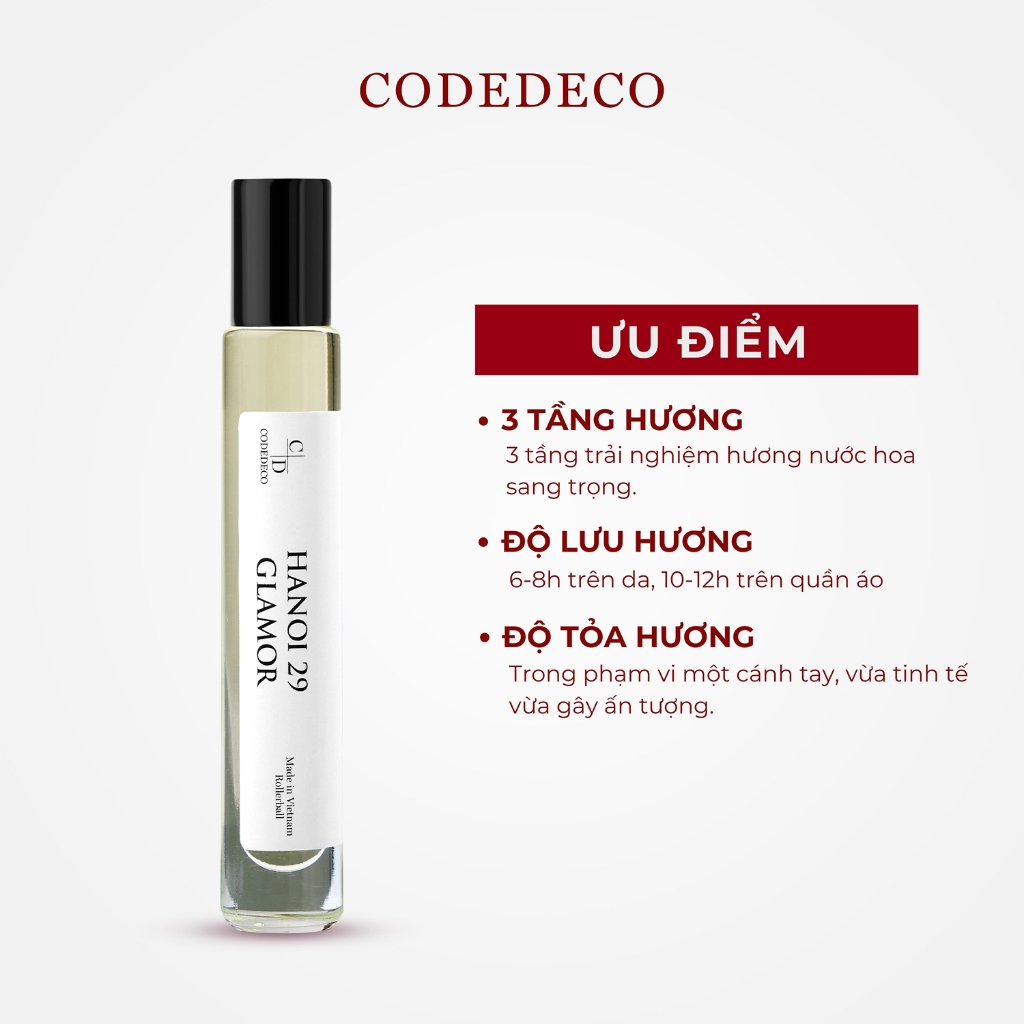 Tinh dầu nước hoa nữ CODEDECO Hanoi 29 Glamor 10ml dạng lăn