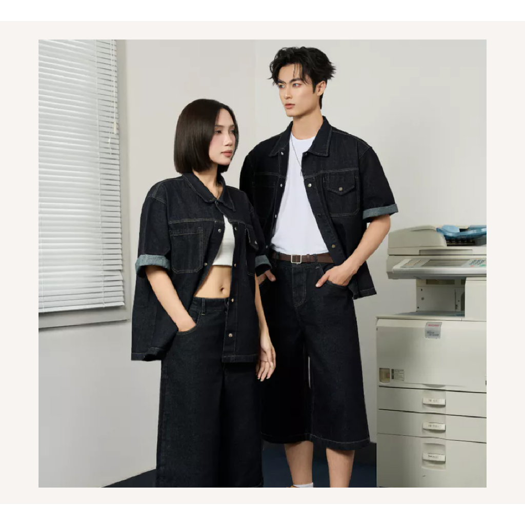 Set Quần Áo Denim GODMOTHER 2026 Đồ Bộ Nam Denim (Áo + Quần) Cộc Tay Form Rộng Trẻ Trung Cao Cấp | BigBuy360 - bigbuy360.vn
