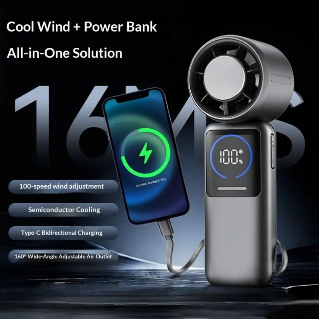 Quạt mini Cầm Tay TEKKIN K36 8000mah 3 IN 1 Làm Sạc Dự Phòng, Quạt, Có Sò lạnh Chườm Mát 100 Mức Gió
