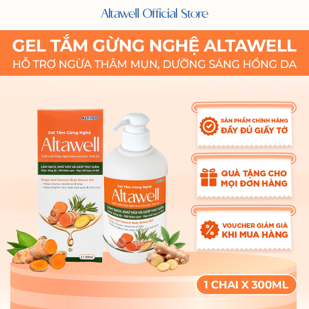 Gel Tắm Gừng Nghệ Altawell Làm Sạch & Khử Mùi, Ngừa Mụn Sáng Da, Thành Phần Gừng Nghệ Hỗ Trợ Làm Ấm,