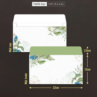 10 Bao thư ngang in Hoa lá xanh (12 x 22 cm)