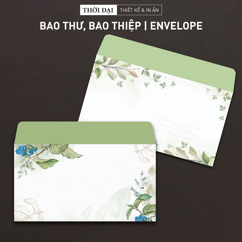 10 Bao thư ngang in Hoa lá xanh (12 x 22 cm)