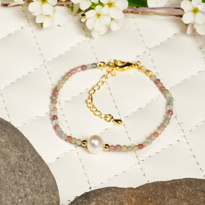 Vòng Tay Tourmaline Nhỏ 3-4ly Mix Ngọc Trai Tự Nhiên - Ngọc Trai Trường Thịnh