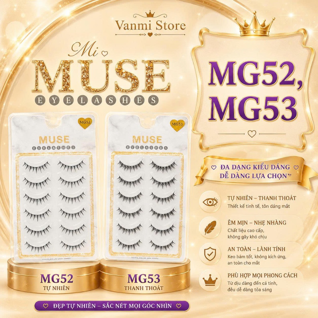 Mi MG53 - Mi Giả Gân Trong MUSE, Lông Mi Giả Cao Cấp -  Vanmi Store