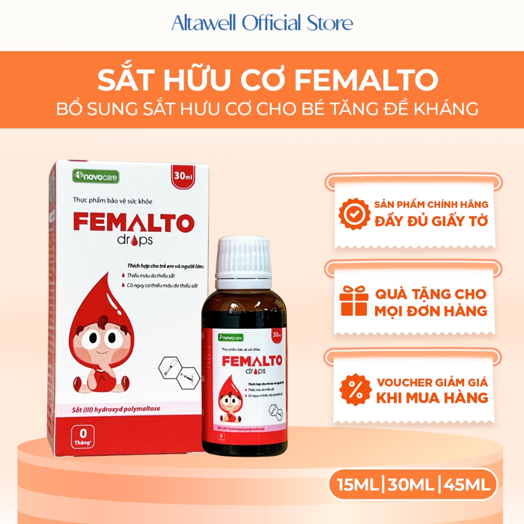 [Chính Hãng] Sắt Cho Bé Novocare Femalto - Nguyên Liệu Nhập Ý - Bổ Sung Sắt Hàm Lượng Cao, Thơm Ngon