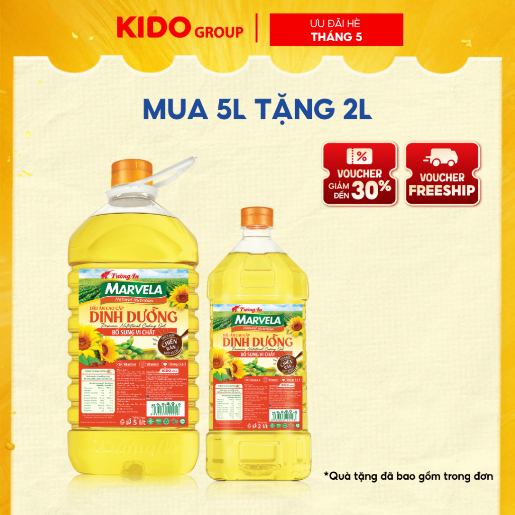 (QUÀ THÊM TRONG GIỎ) [MUA 5L TẶNG 2L ] Dầu Ăn Tường An Dinh Dưỡng Marvela 5L