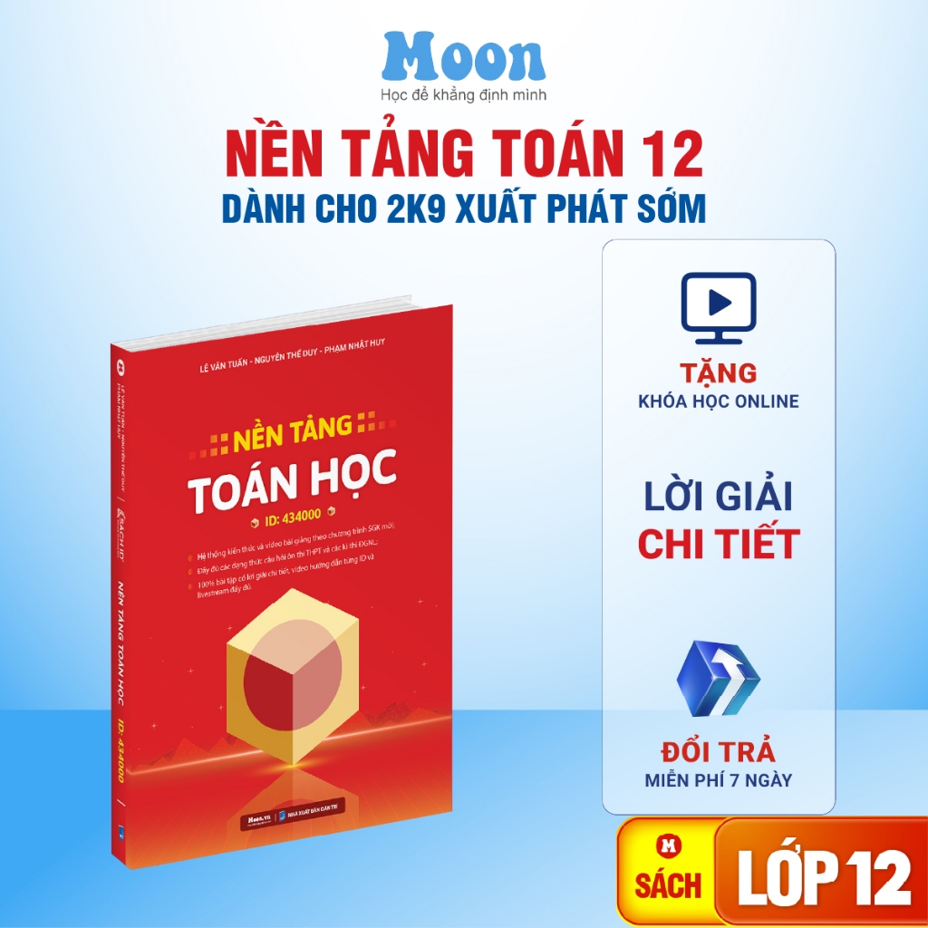 Sách Nền Tảng Toán học lớp 12 xuất phát sớm ôn thi THPT,  luyện thi DGNL dành 2K9 - MoonBook