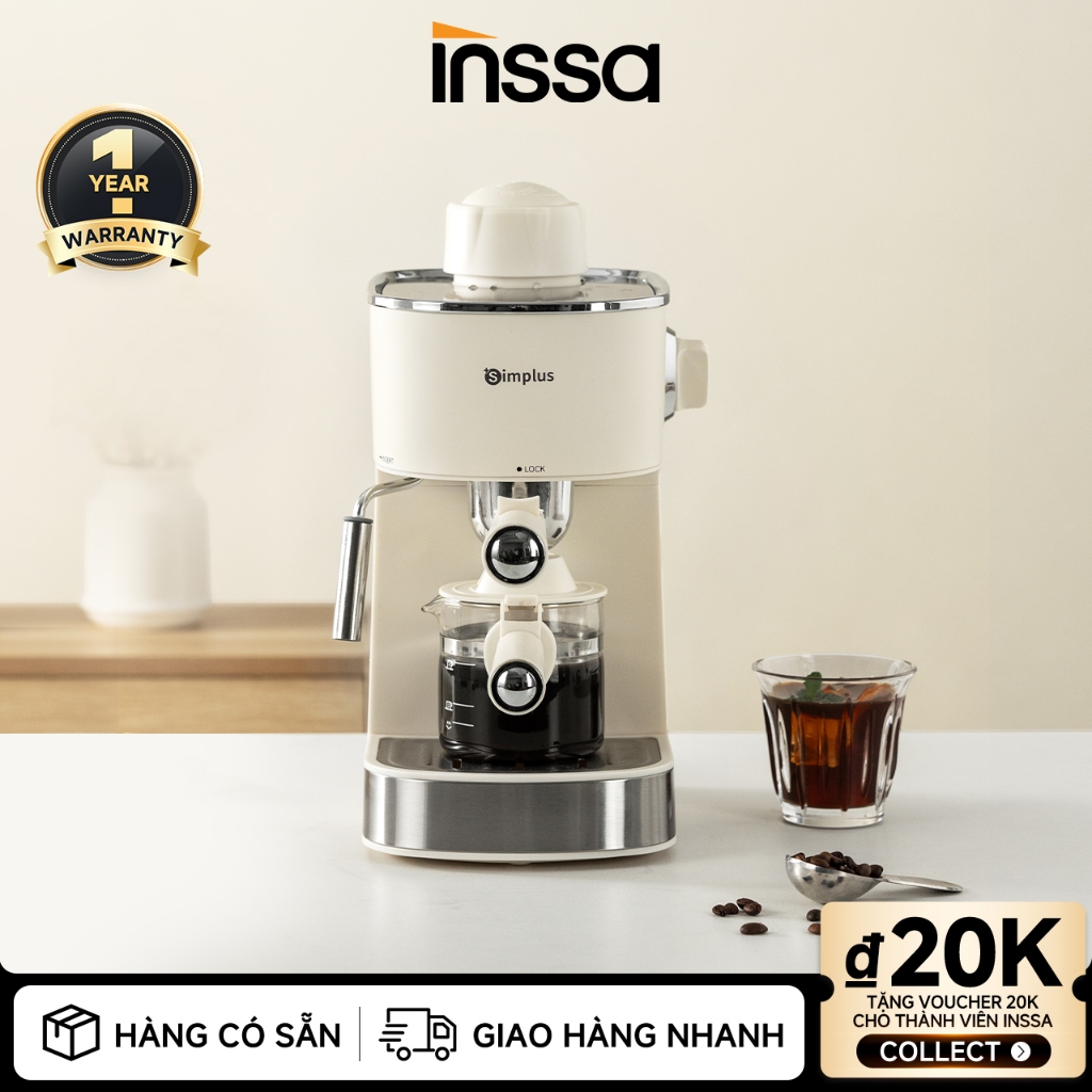 Inssa x Simplus Máy pha cà phê máy pha cà phê Ý nhỏ gọn bán tự động áp suất 5 Bar