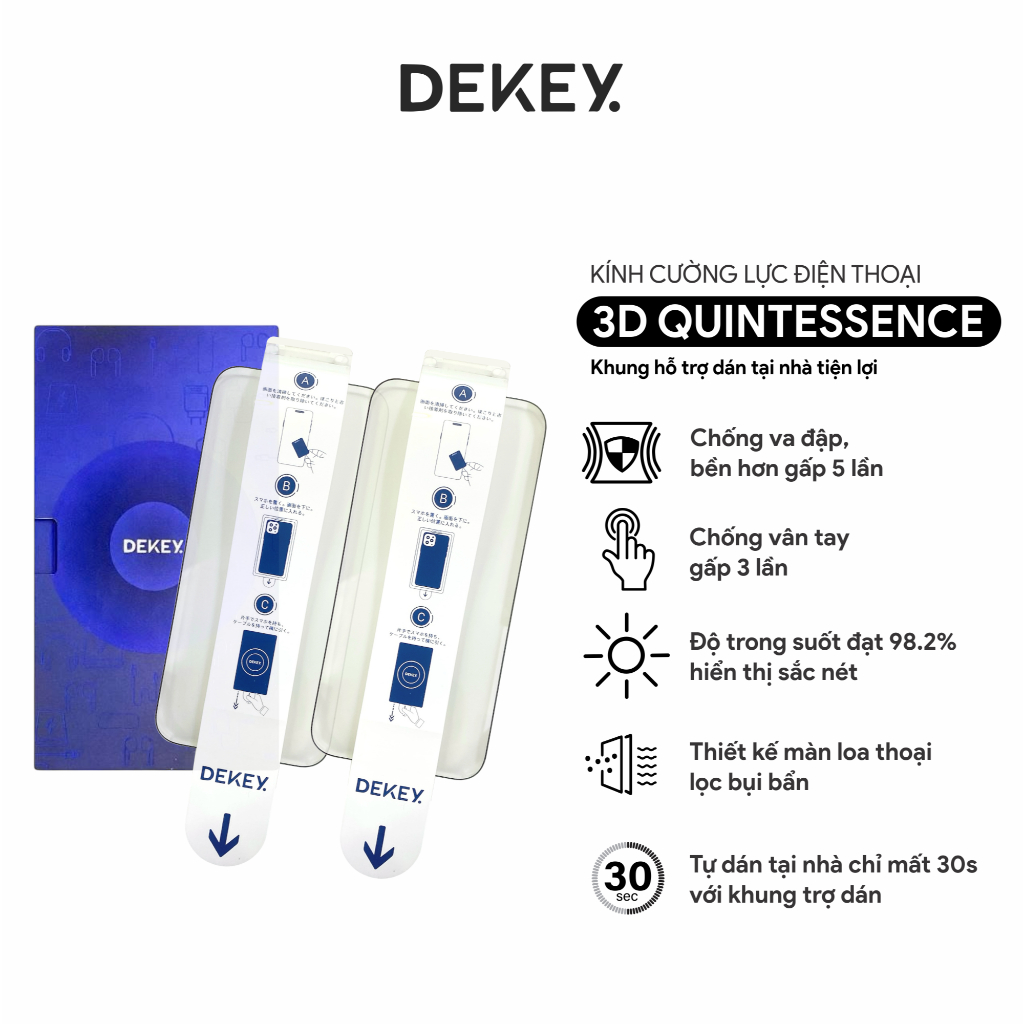 Kính Cường Lực iPhone DEKEY 3D Master Glass QUINTESSENCE 10H Viền Mỏng Không Lẹm