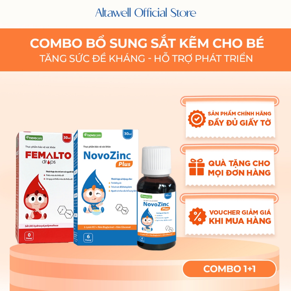 [Chính Hãng] Combo Sắt Kẽm Cho Bé Femalto Drops, NovoZinc Plus Giúp Bé Ăn Ngon, Tăng Đề Kháng - Comb
