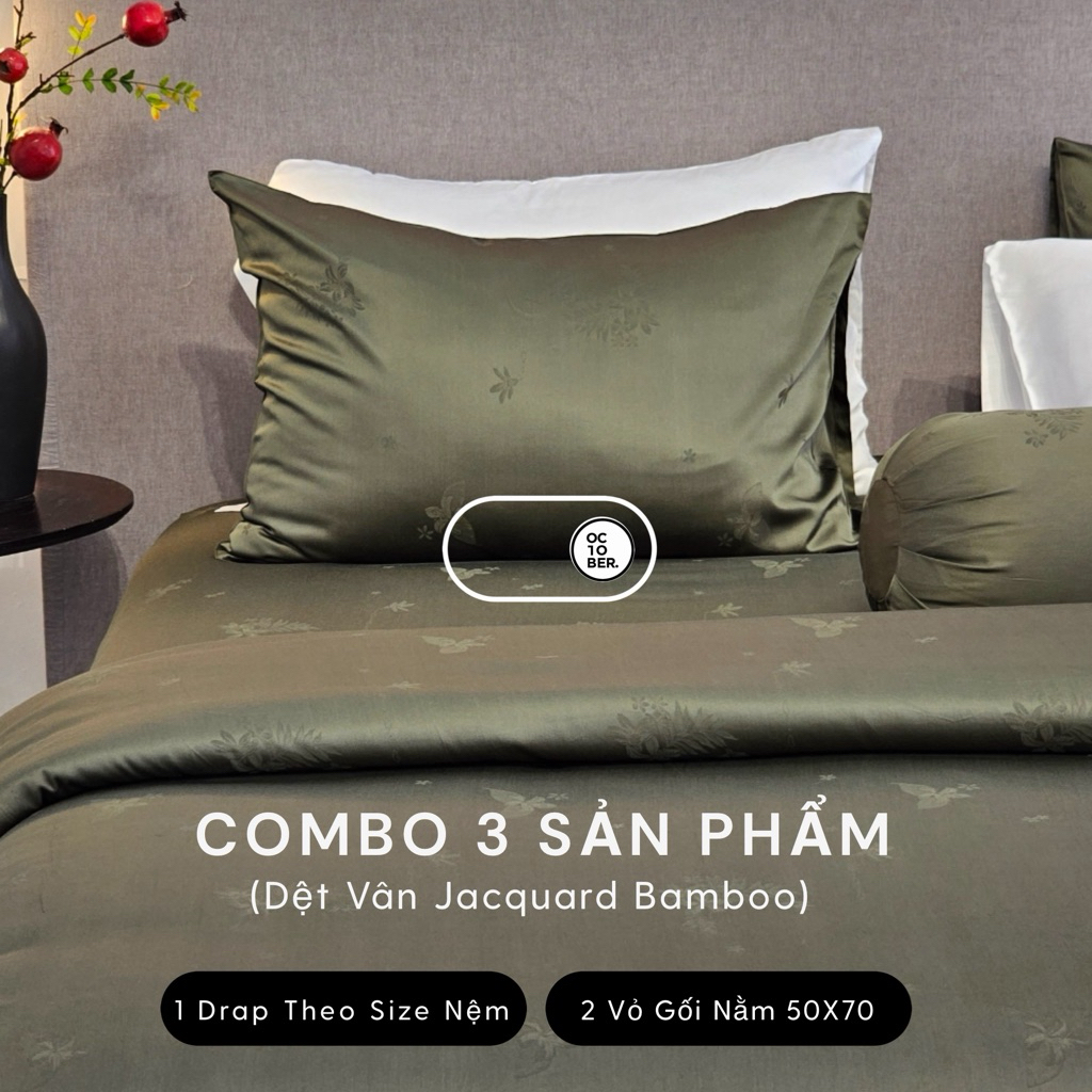 (HỎA TỐC) Combo 3 món BAMBOO DỆT VÂN CAO CẤP KHÔNG XÙ phân phối bởi OCTOBER BEDDING