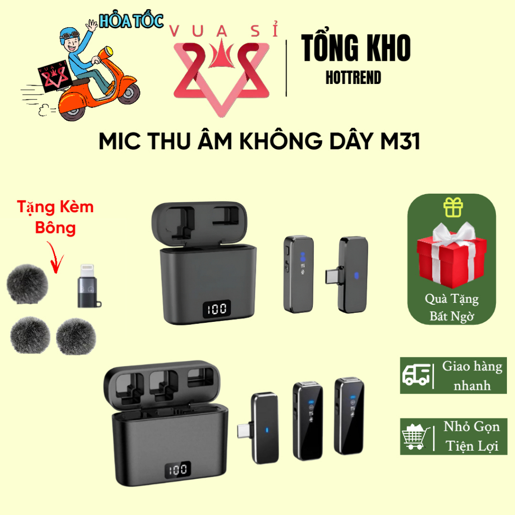 Mic Thu Âm Không Dây M31 Hỗ Trợ Lọc Ồn 90%