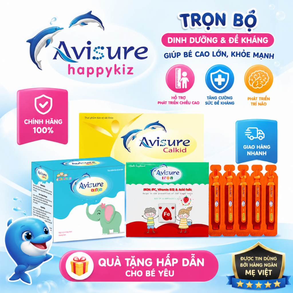 Combo Avisure Toàn Diện: Calkid, Iron & Kiddo - Bé Hết Biếng Ăn, Cao Lớn, Tăng Cường Đề Kháng