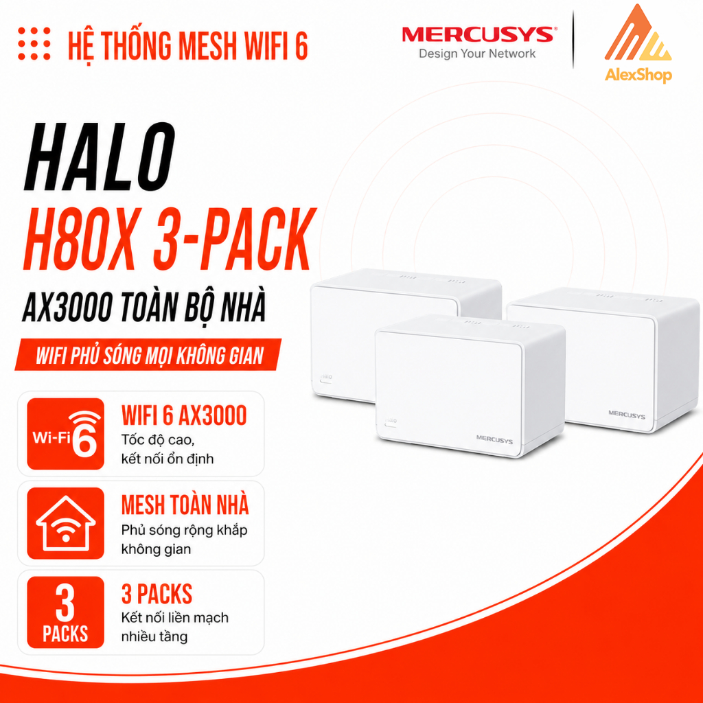 [AX3000] HALO H80X 3Packs Hệ Thống Mesh Wi-Fi 6 AX3000 Toàn Bộ Nhà