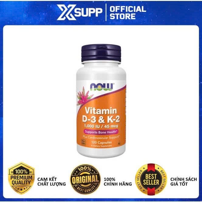 Viên uống D3 K2 1000IU/45 mcg Now của Mỹ - Hỗ trợ cho xương chắc khỏe