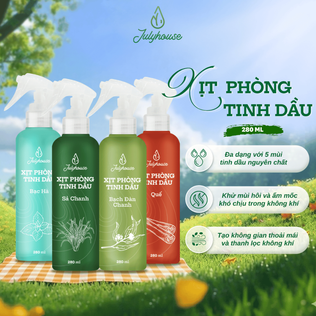 Bình Xịt Phòng Tinh Dầu 280ml Julyhouse Khử Mùi Hiệu quả Nhiều Mùi Hương Tùy Chọn