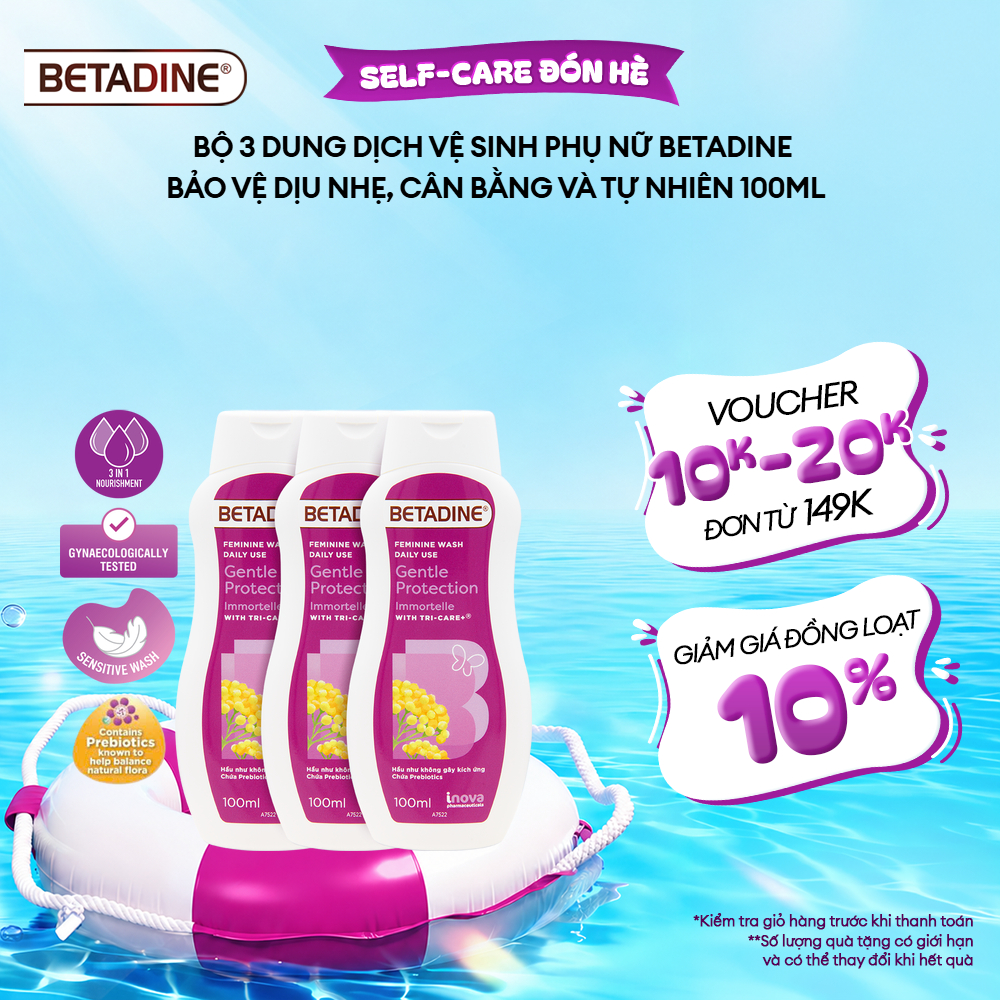 Bộ 3 Dung dịch vệ sinh phụ nữ Betadine Bảo Vệ Dịu Nhẹ