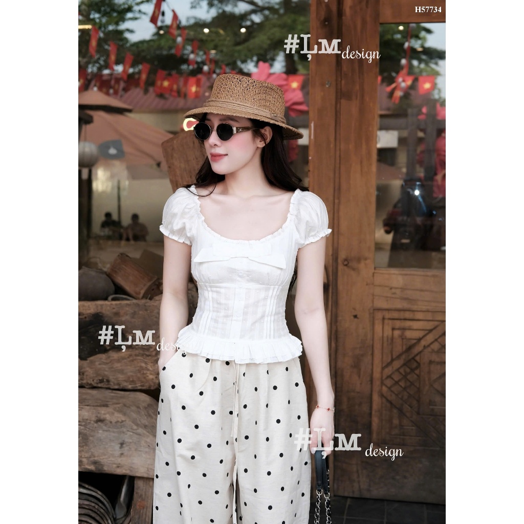 Áo Thô Chun Vai Đính Nơ Ngực – Item Vintage Hàn Quốc Siêu Hot KAZI