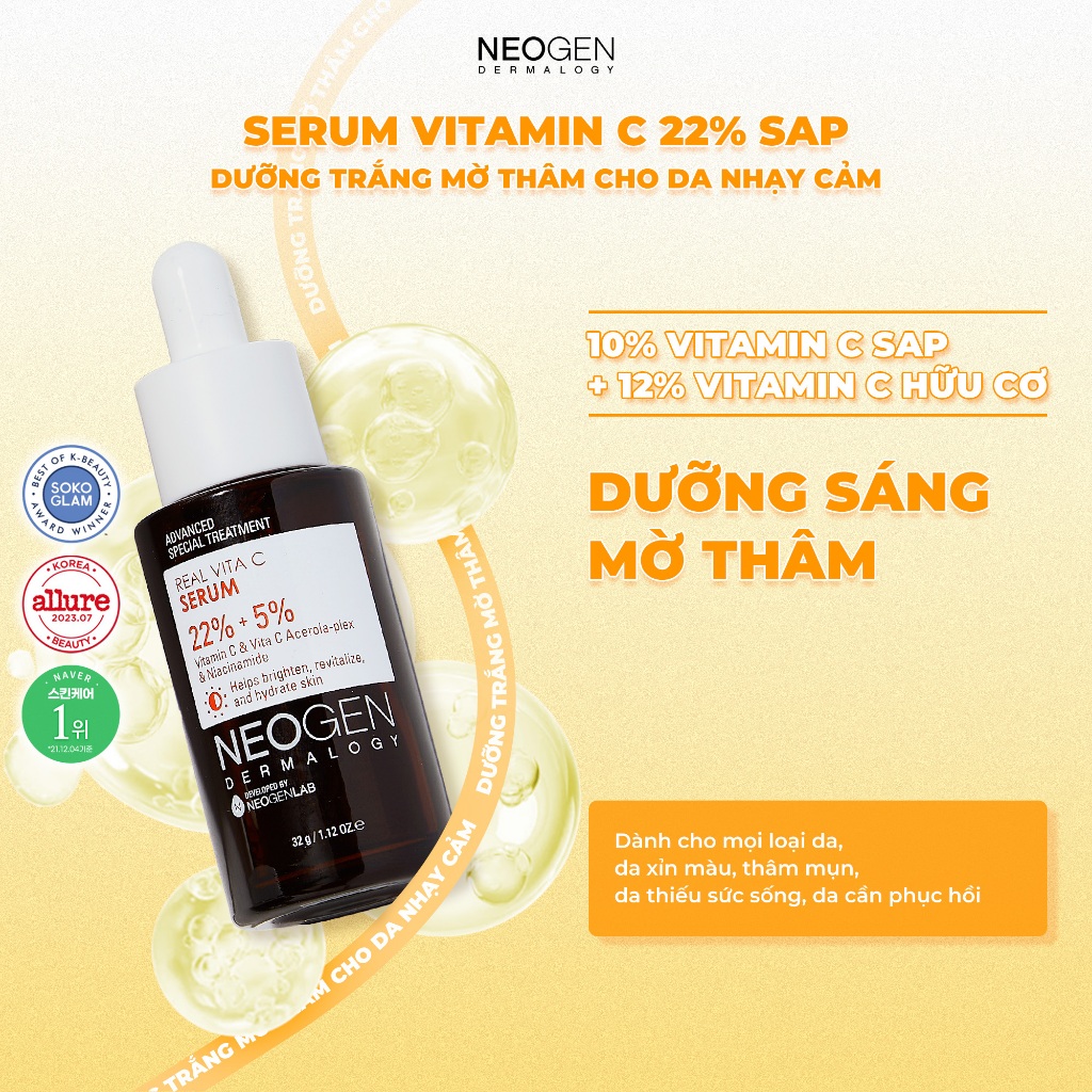 [NEOGEN] Serum Mờ Thâm Dưỡng Sáng Vitamin C SAP + Niacinamide Neogen Dermalogy Real Vita C 32g