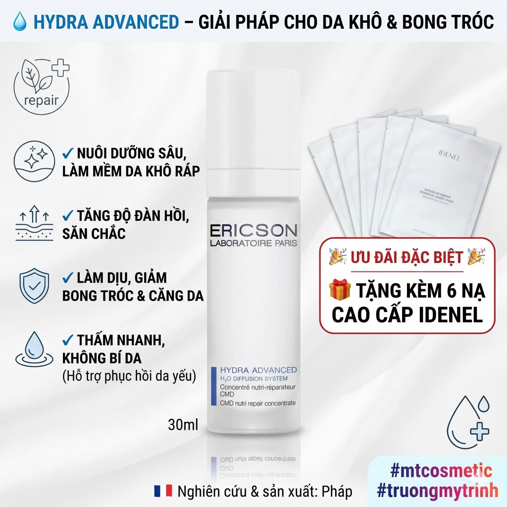 SERUM HYDRA ADVANCED – CHĂM SÓC DA KHÔ, BONG TRÓC, THIẾU ẨM & DA YẾU Ericson Laboratoire Tặng 04 nạ 