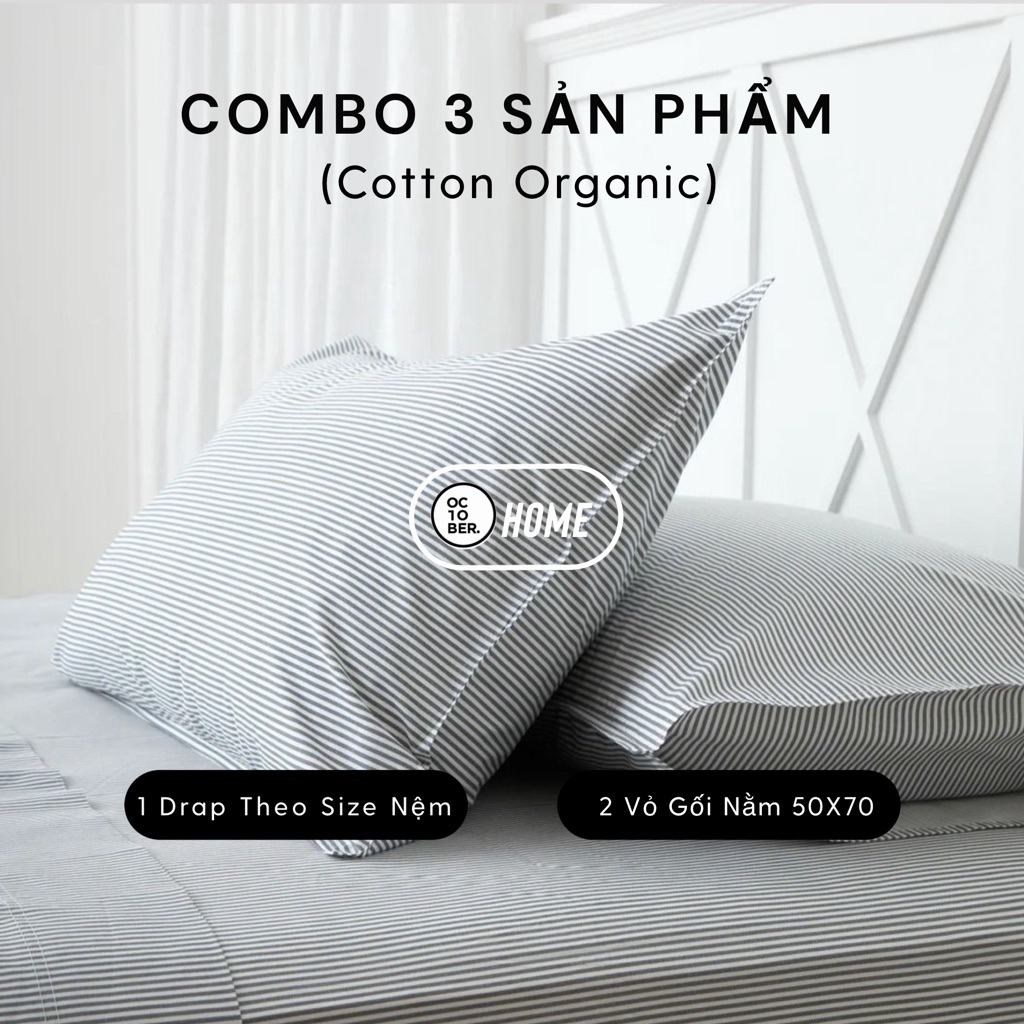 (HỎA TỐC) Combo 3 món COTTON ORGANIC MÀU TRƠN CAO CẤP KHÔNG XÙ phân phối bởi OCTOBER BEDDING