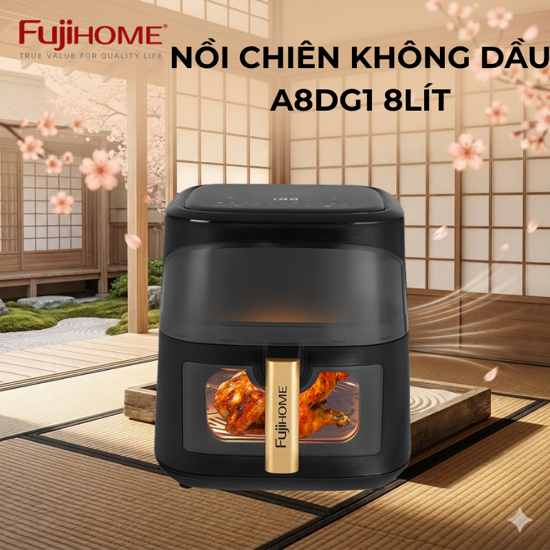 Nồi chiên không dầu 8 Lít Nhập Khẩu Fujihome A8DG1 tự ngắt tặng kèm gắp,