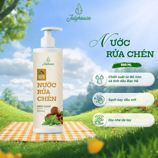 Nước rửa chén chiết xuất bồ hòn và tinh dầu bạc hà 500ml julyhouse khử mùi tanh