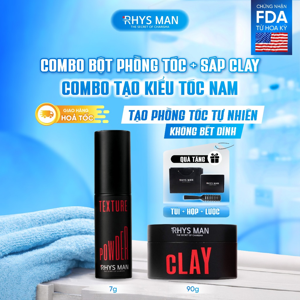 Combo - Bột phồng tóc 7g & Sáp vuốt tóc 3S Airy Texture Clay 90g Rhys Man
