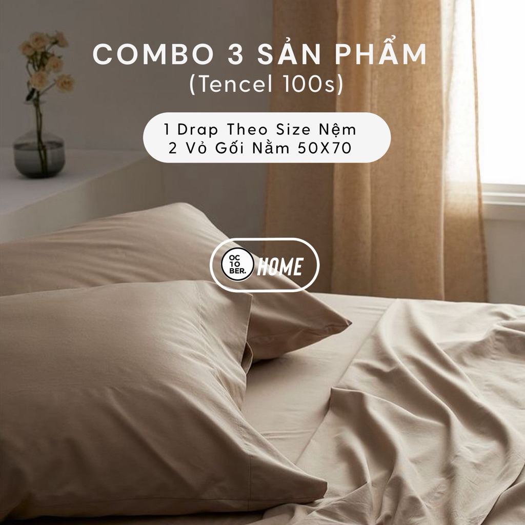 (HỎA TỐC) Combo 3 món TENCEL 100S CAO CẤP KHÔNG XÙ phân phối bởi OCTOBER BEDDING