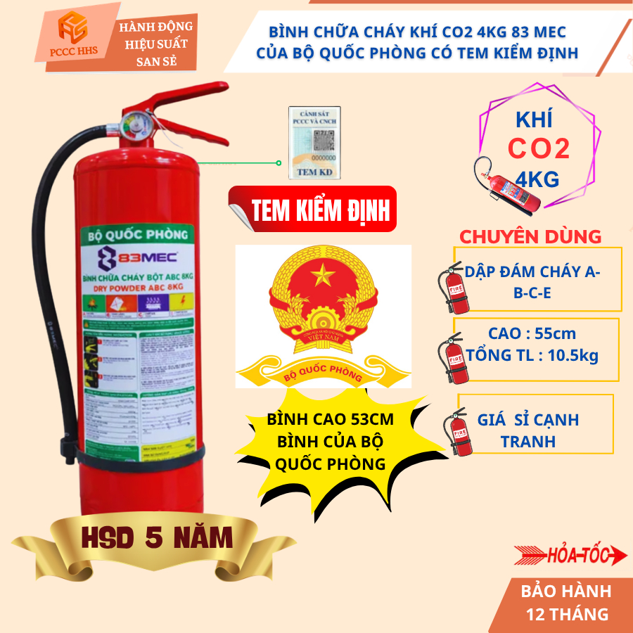 BÌNH CHỮA CHÁY BỘT ABC 4KG 83MEC/BQP CÓ TEM KIỂM ĐỊNH