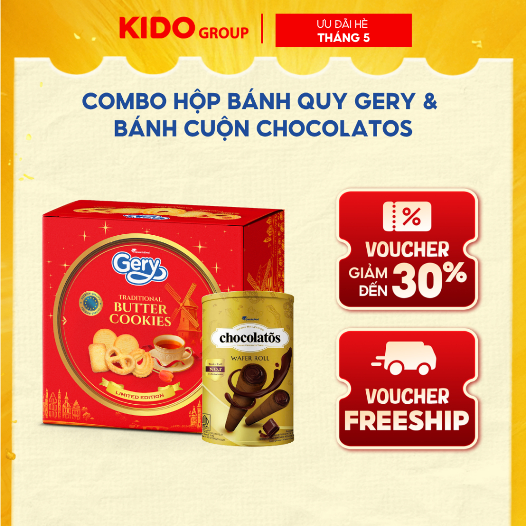 [NEW] Combo Bánh cuộn Chocolatos Socola Đen 310g và Bánh Quy Bơ Gery 454g