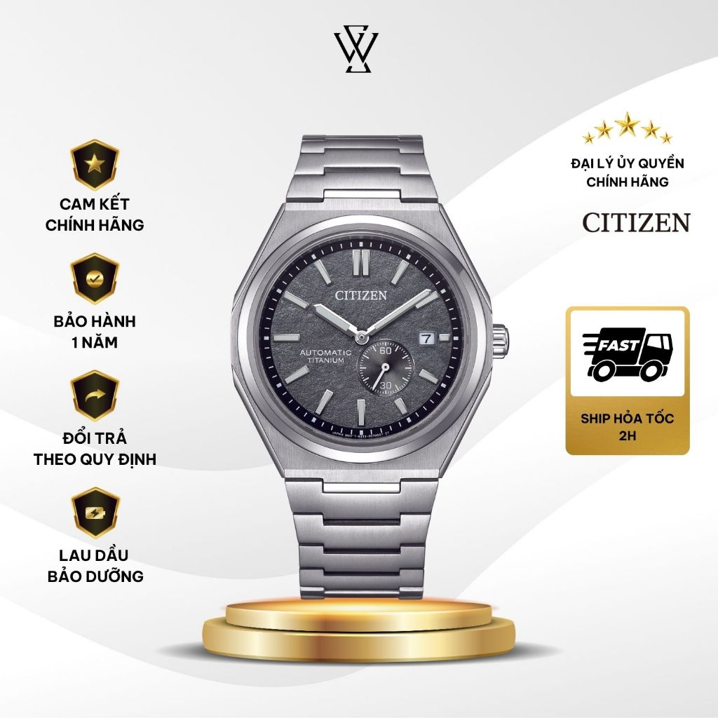 Đồng Hồ Cơ Nam Cao Cấp Citizen Zenshin Automatic Titanium NJ0180-80H  Size 40.5 mm Mặt Xám Dây Kim L