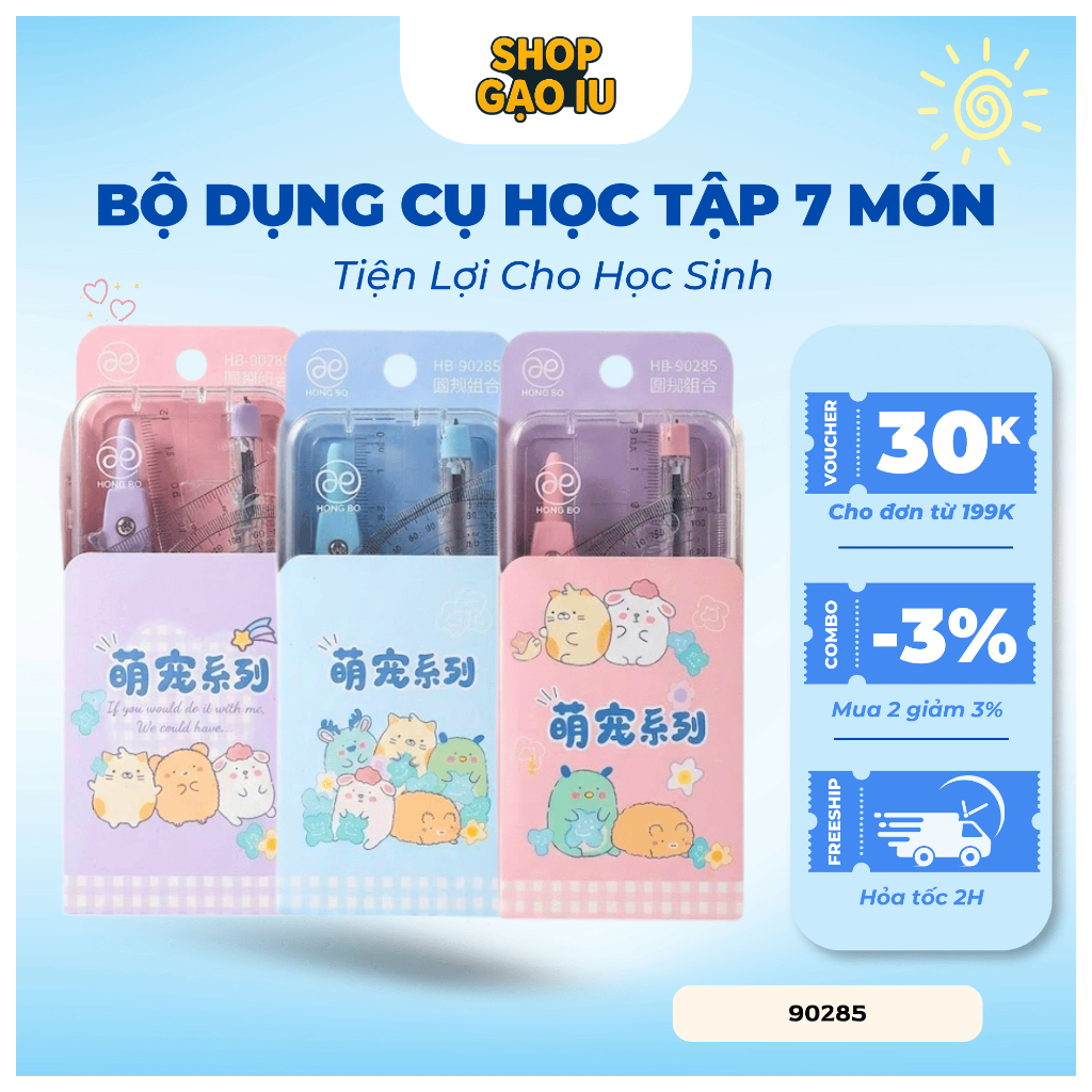 Bộ Compa, Compa Học Sinh Cao Cấp 90285 Dụng Cụ Học Tập 7 Món Tiện Lợi Cho Học Sinh  – Shop Gạo Iu