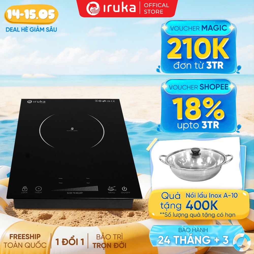 Bếp từ Iruka I-111, 2 vòng nhiệt, mặt kính ceramic, 2000W