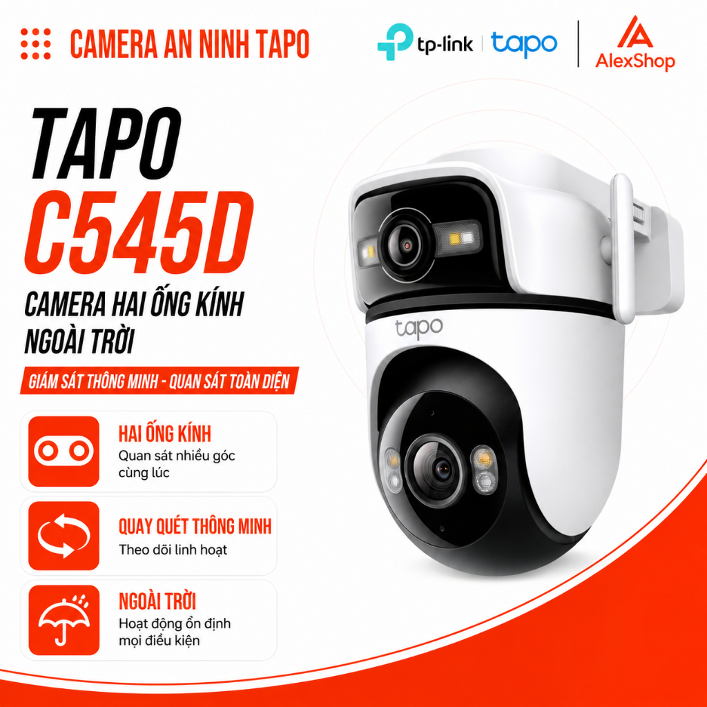 [6M] Camera 2 Mắt AI Tapo C545D / C246D, Ngoài Trời Góc Siêu Rộng Phân Giải 3M + 3M