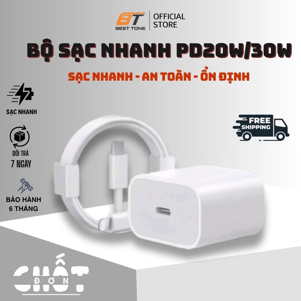 COMBO SẠC NHANH PD20W PD30W DÀNH CHO IPHONE 15, 14, 13, 12 ĐẾN IPHONE 5 – FULL BỘ CÁP & CỦ
