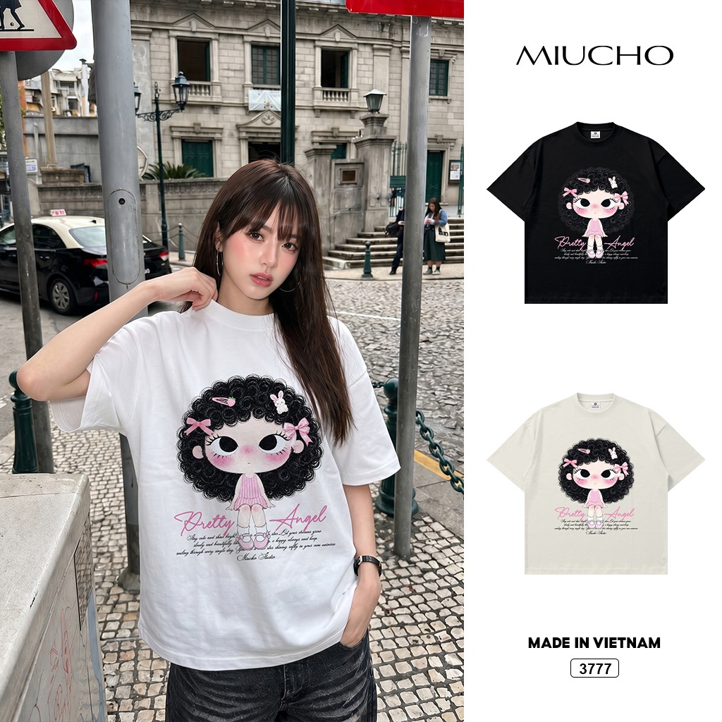 Áo thun nữ form boxy Pretty Angel hoạt hình cute cá tính Miucho 3777