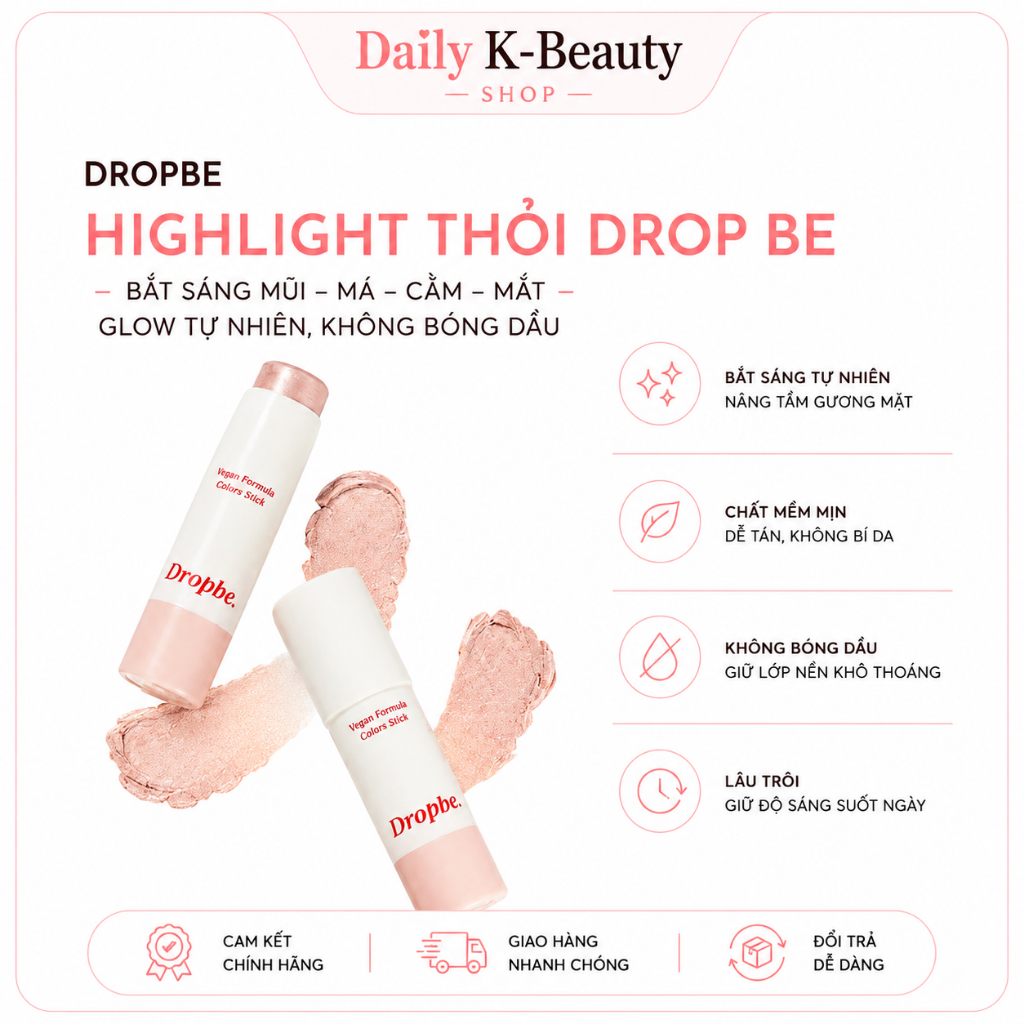 (DROPBE 01)Thỏi Highlight Dropbe – Bắt Sáng Champagne – Glow Tự Nhiên, Không Xô Nền – Make Up Hàn Qu