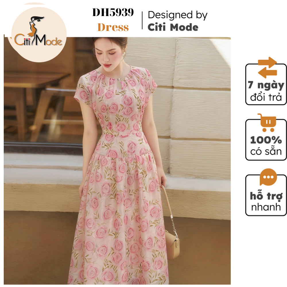 Đầm công sở CITI MODE FASHION thiết kế Đầm xòe hồng cổ tròn tay cách điệu DH5939