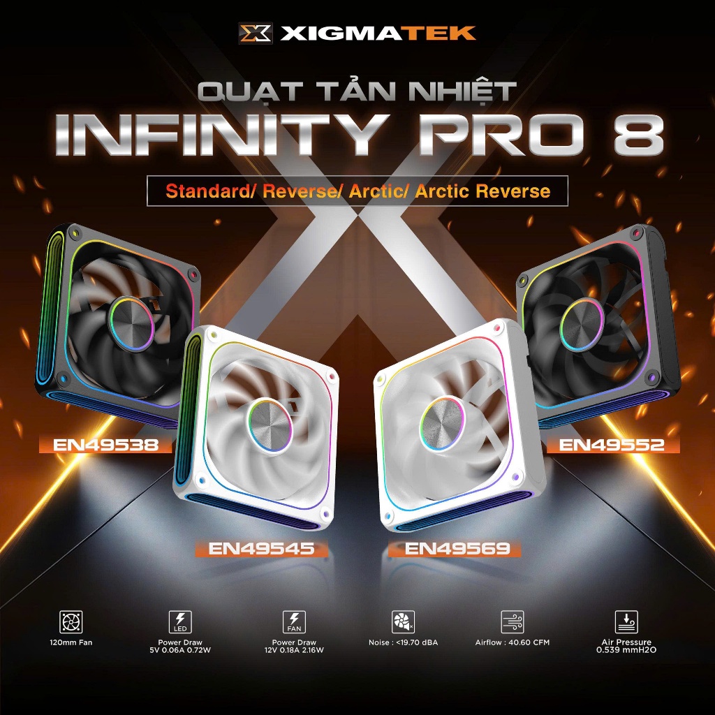 Fan Tản Nhiêt Case Máy Tính Xigmatek Infinity Pro 8 Sync Main ARGB Đen Trắng